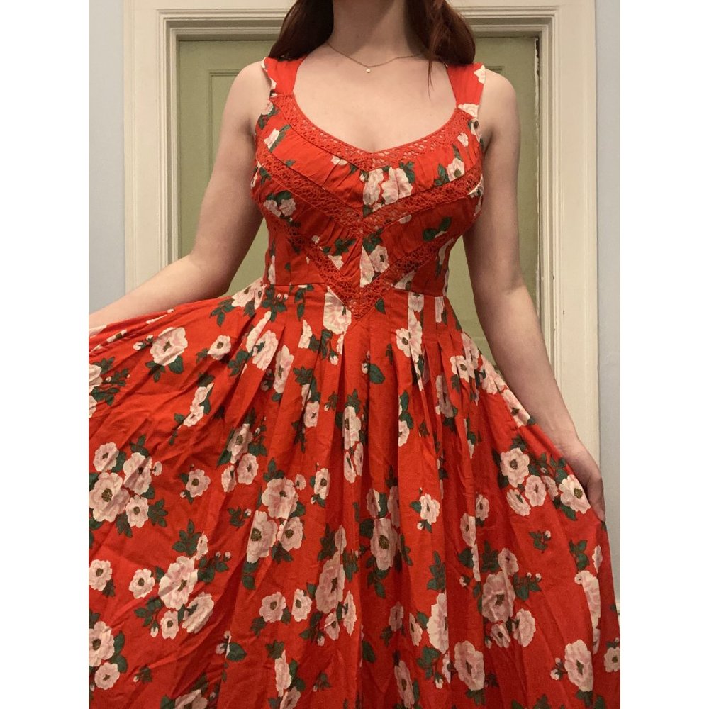FREE PEOPLE NWT Lovers Heart Midi Dress / Red Combo Size Large - Picture 4 of 7